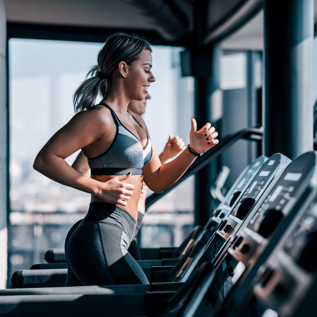 327 » PEMF Recovery Plus woman doing cardio workout on a treadmill in a gym