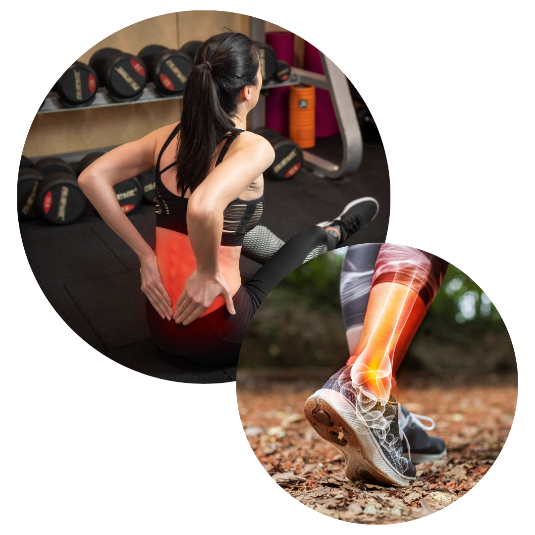 311 » PEMF Recovery Plus woman having back pain while exercising in the gym - ankle pain in detail due to sports injury