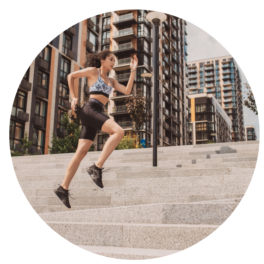 333 » PEMF Recovery Plus young woman working out on stairs in the city