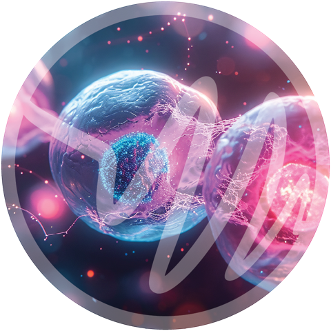 Regenerative Stem Cells for Healing Therapies » PEMF Recovery Plus Close-up of glowing biological cells used in regenerative medicine or stem cell therapy.